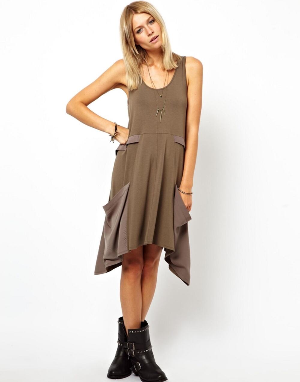 Lagenlook ASOS is code blend Asymmetrical hem swing dress sz 8 Minimalist Boho